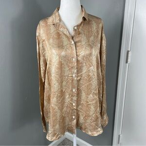 Hartford || Silk Feather Print Button‎ Down Blouse Size 3